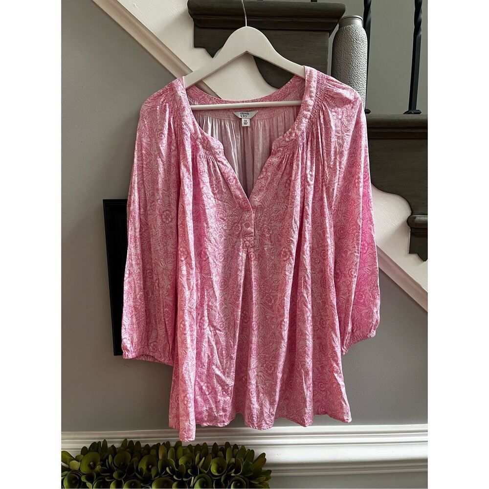 Crown & Ivy Pink Floral Print V-Neck Tunic Top sz 3X EUC